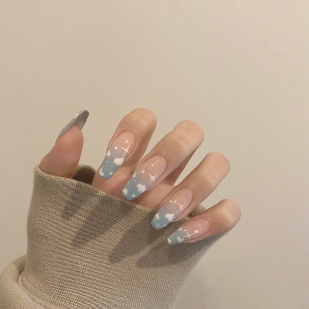 Gray Blue Cloudy Nails