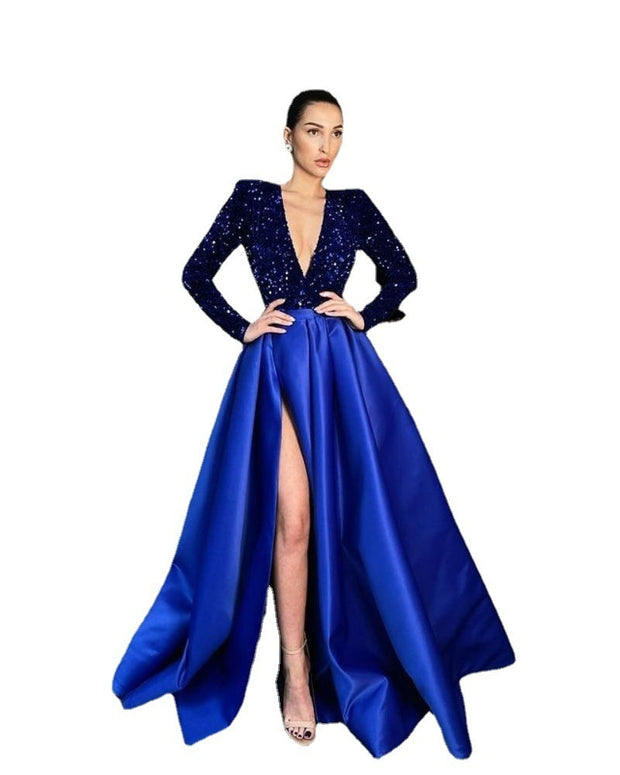 Long Sleeve V-Neck Elegant Evening Dress