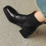 Thick Heel French Leather Boots