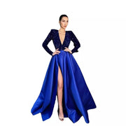 Long Sleeve V-Neck Elegant Evening Dress