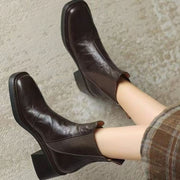 Thick Heel French Leather Boots